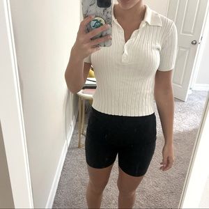 Cropped white collared top size small